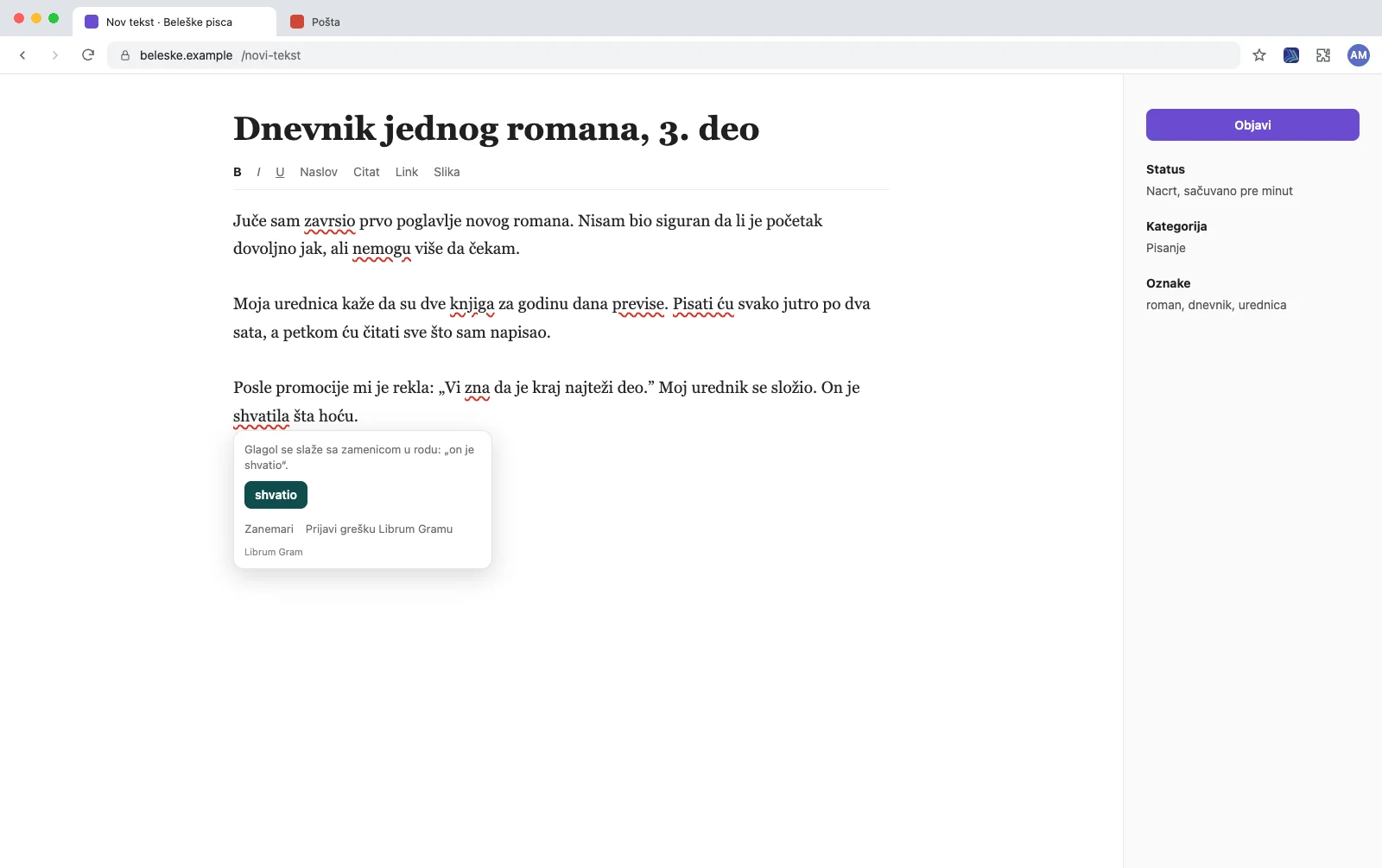Kartica: Glagol se slaže sa zamenicom u rodu, on je shvatio